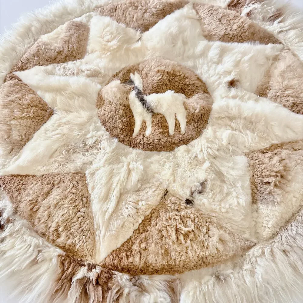 SOUTH AMERICAN ROUND PATCHWORK ALPACA FUR RUG